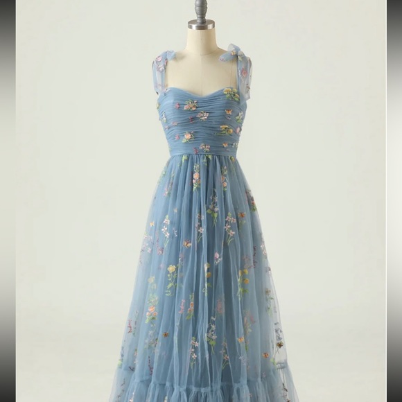 Tulle Prom Dresses Flower Embroidery #prom #gorg #floral #tulle - Picture 1 of 3